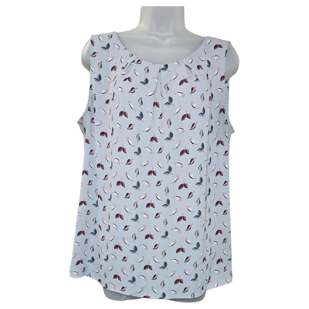 The Loft Wom LG Gray Fall Leaf Pattern Sleeveless Blouse Office Workwear Casual